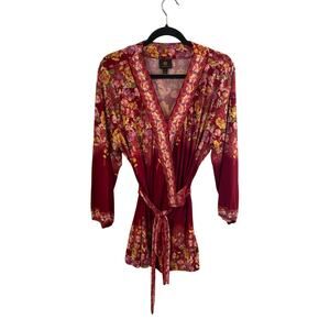 JM Collection Blouse Floral Bloomcore Romantic Surplice Red Womens SZ 1X